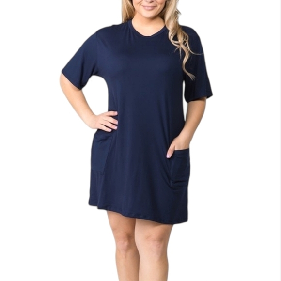 Womens Shirt Dress Sz 2XL Yelete 2 Pocket Mini Dress Navy Blue NWT - Picture 1 of 7